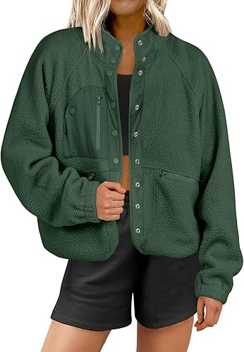 Miniatura 1 de ANRABESS Chaqueta de forro polar mullido para mujer, estilo casual, manga larga, recortada, con botones, con bolsillos