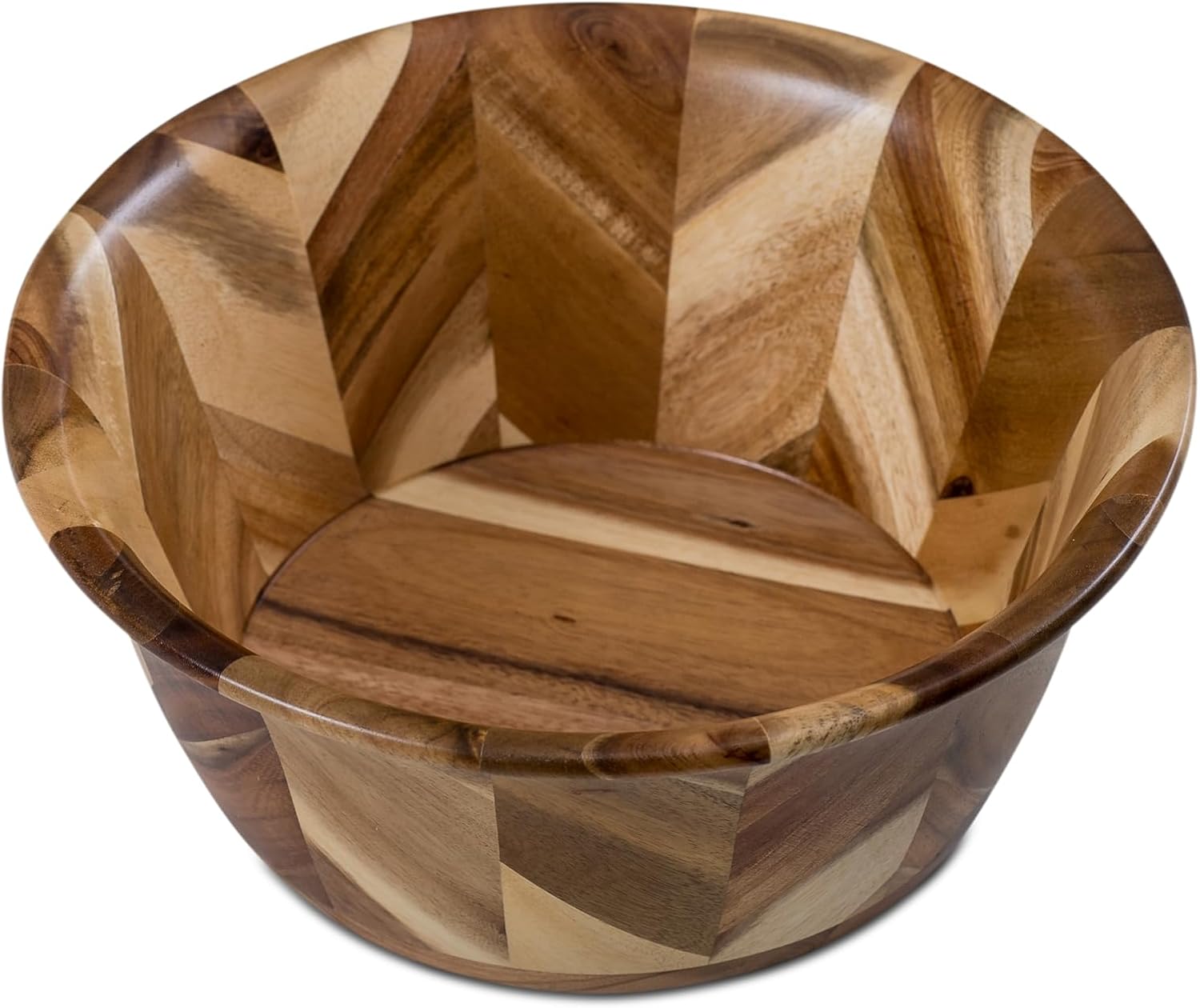 Lipper International Acacia Herringbone with Natural Finish Serving Bowl for Salads, Fruit, or Popcorn, 12", Single Bowl