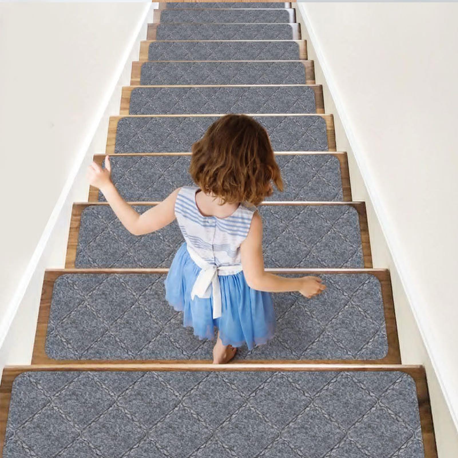 uoXHFdh Stair Treads Indoor, 15 Pack Non Slip with Reusable Adhesive, Non-Skid for Elders and Dogs(Light Grey)