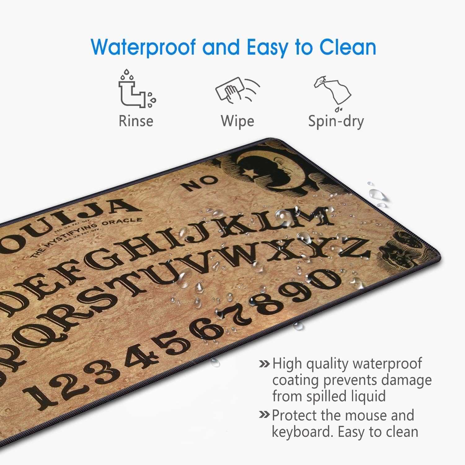 Desk Pad Mat Gaming Mouse Pads with Coasters Set, Stitched Edges Design Mouse Pad XXL Large Mouse Pad for Laptop Computers Retro Ouija Board Desk Writing Mat for Office & Home 35.4"x 15.7"