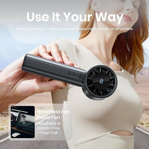 Miniatura 4 de Ventilador turbo portátil de mano, mini ventilador personal ajustable de 100 velocidades, funciona con batería recargable USB-C de 4500 mAh,