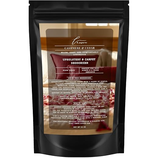 Lapew Cashmere Cedar Carpet Deodorizer Powder - Pet Safe Freshener for Vacuuming | Scented Odor Eliminator for Home | 16 oz