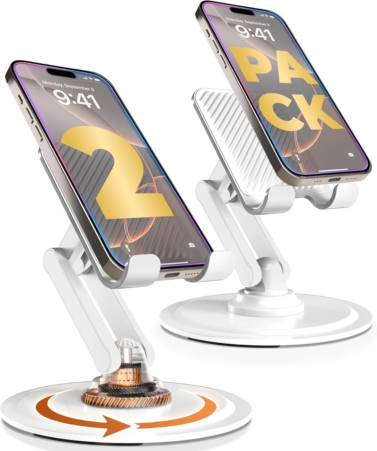 Cooper 360° Stand 2-Pack, Rotating Cell Phone Stand for Desk | Sturdy Metal Base, Foldable, Portable | Cell Phone Holder for Desk (Cream White)