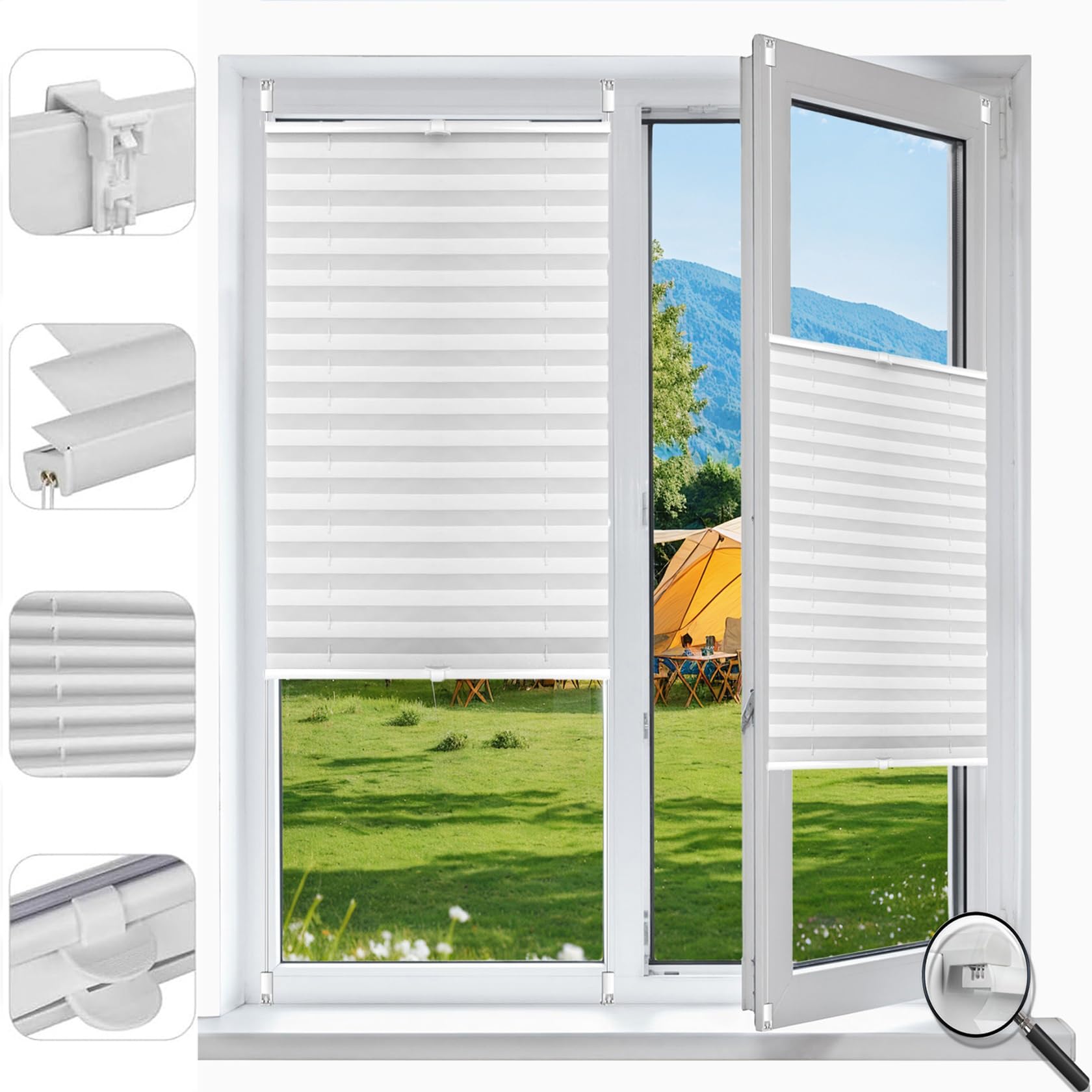 Store plissé occultant 50 x 95 cm blanc sans perçage Klemmfix pour fenêtres de chambre