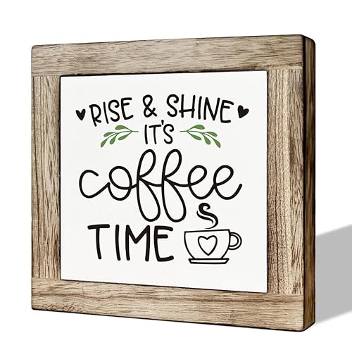 Rise & Shine Coffee Decor Set - Rustic Wooden Table