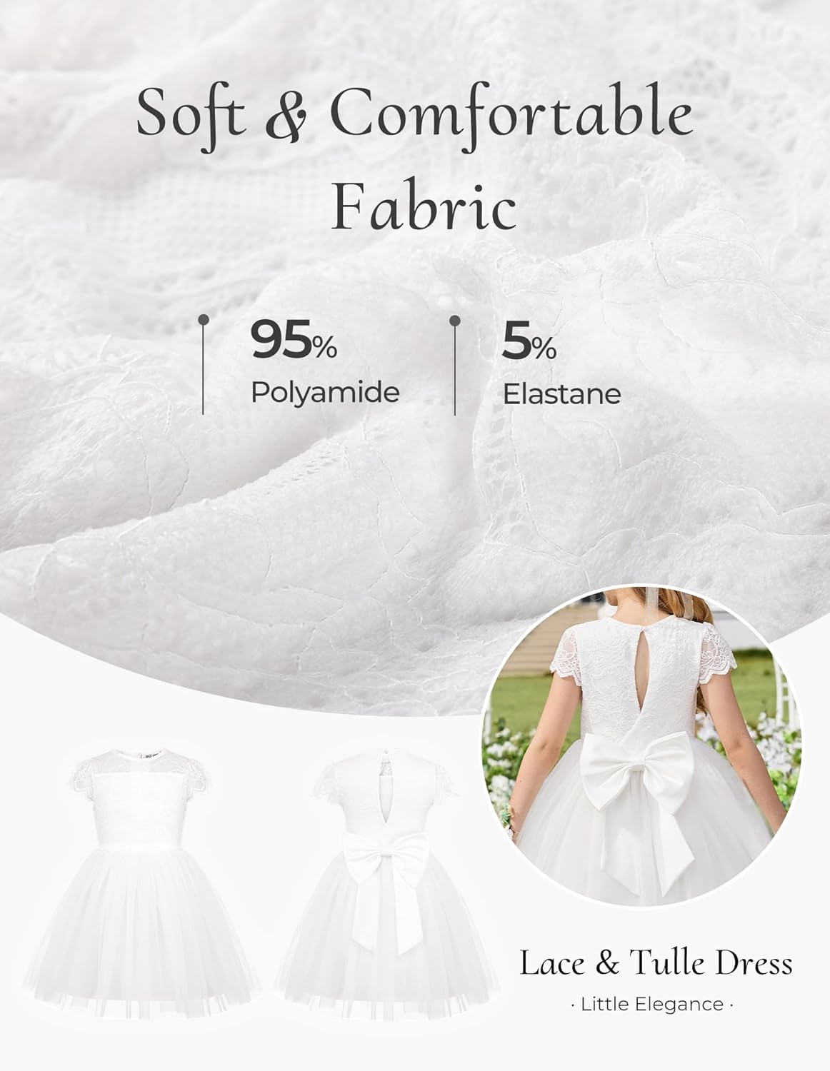 GRACE KARIN Flower Girl Dress with Big Bow,Kids Lace Tulle Princess Gown,Wedding Formal Birthday Party Pageant 5-10Y - Image 9