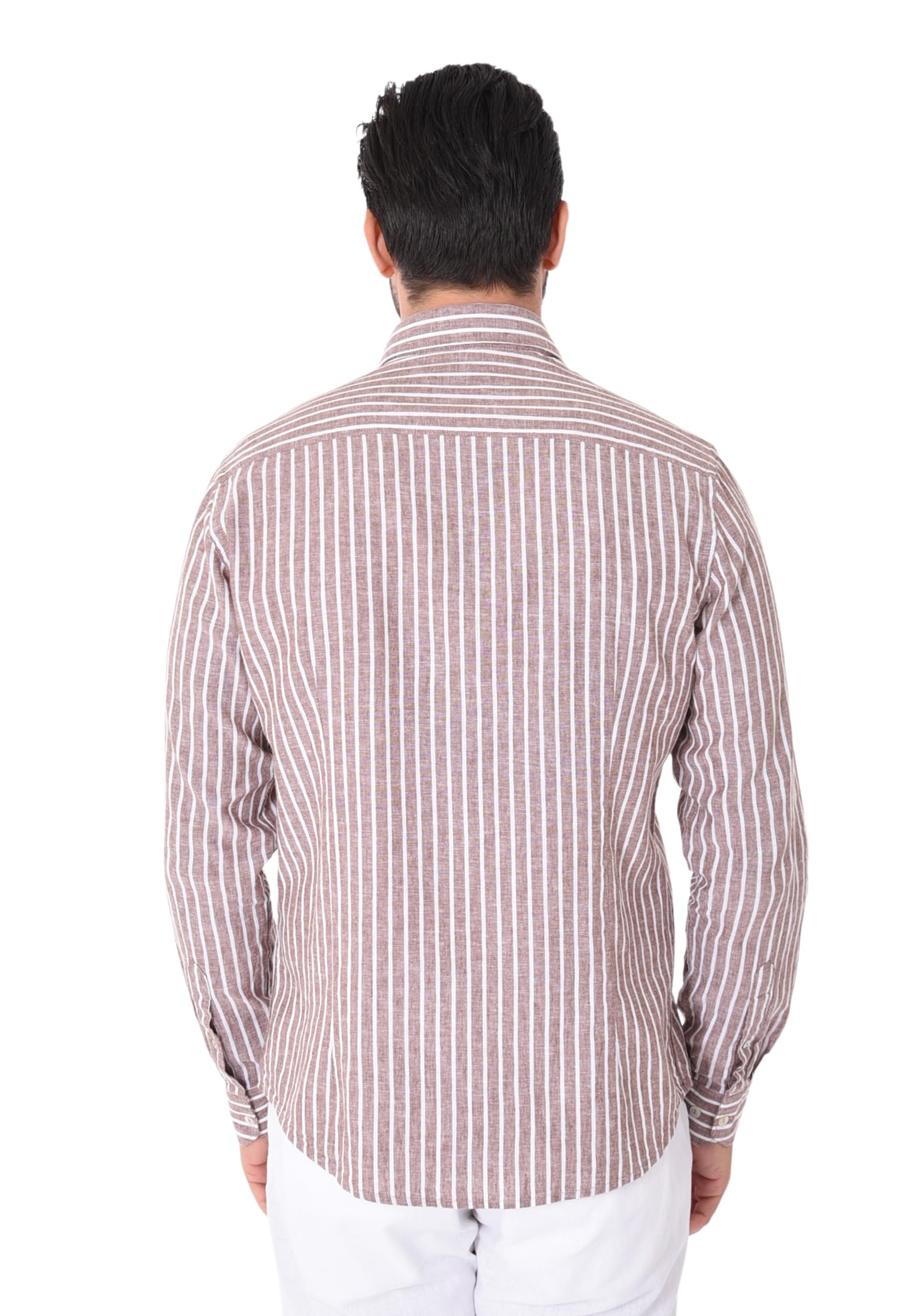 Camicia Lino Uomo Estiva a Righe Bianche Camicia Elegante Collo Francese