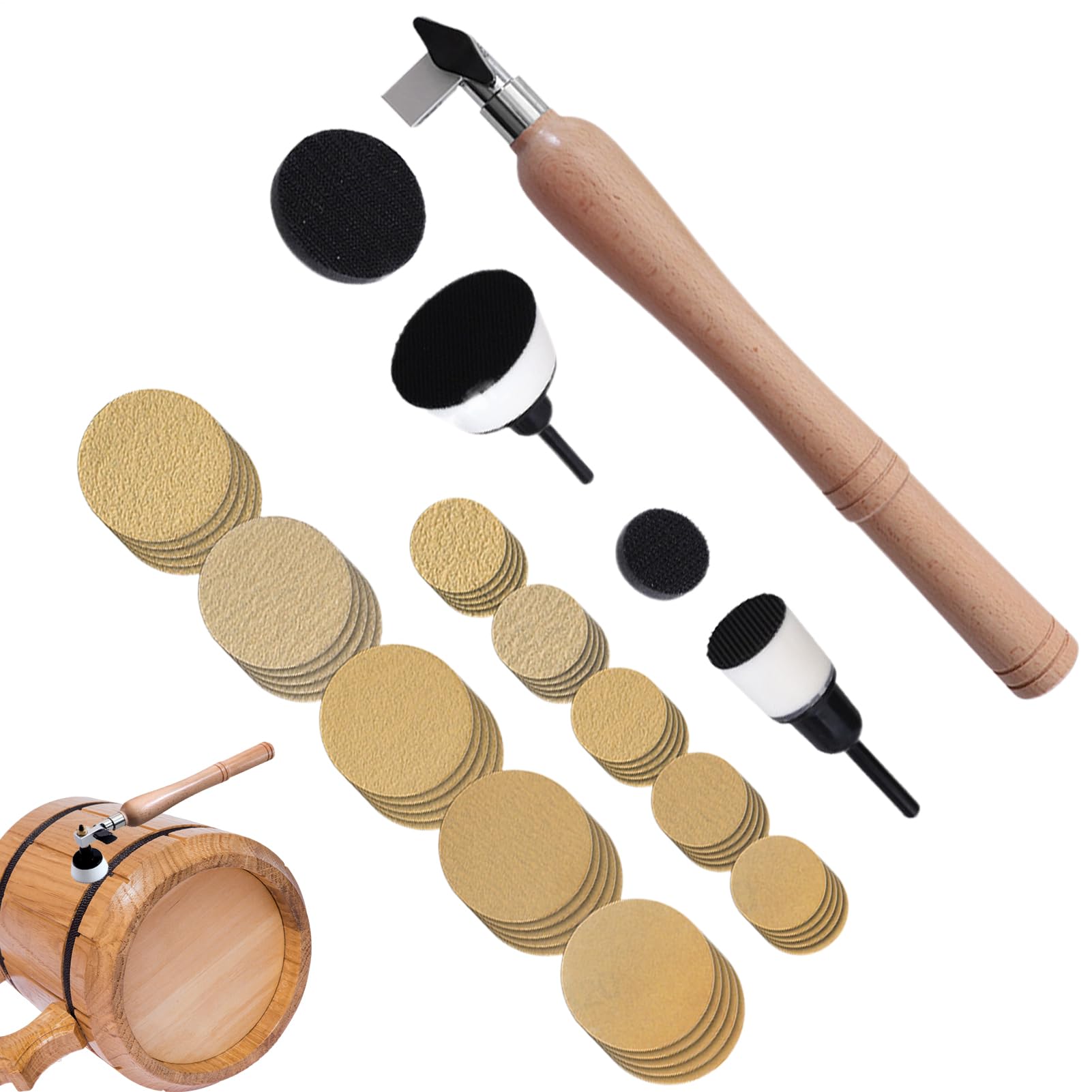 Lijadora de cuencos, discos de lijado, kit de lijadora de cuenco | mango largo de madera dura, herramientas de lijado de madera para cuencos y platos