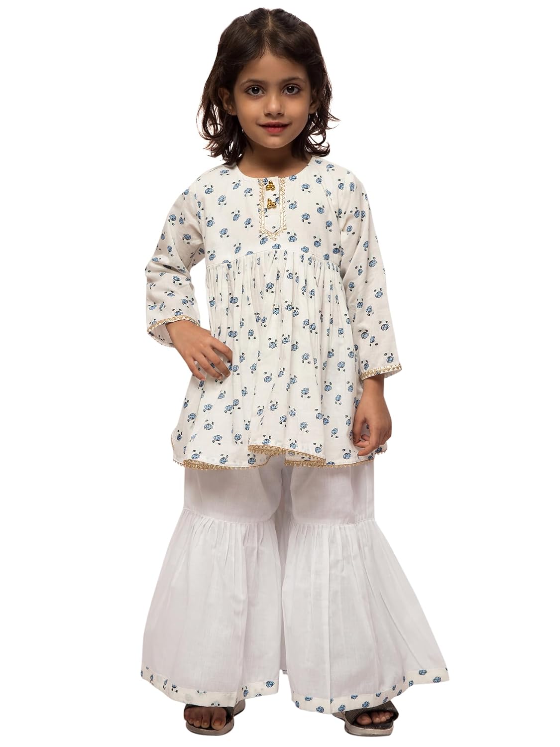 Little Looms White Embroidered Kurta with Palazzo Pants & Dupatta/Readymade kurta set for girls