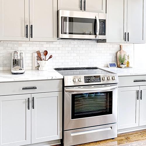 Miniatura 6 de Ravinte Paquete de 30 tiradores de gabinete negros de 3 pulgadas, manijas de gabinete negro mate para gabinetes con plantilla de montaje de taladro,