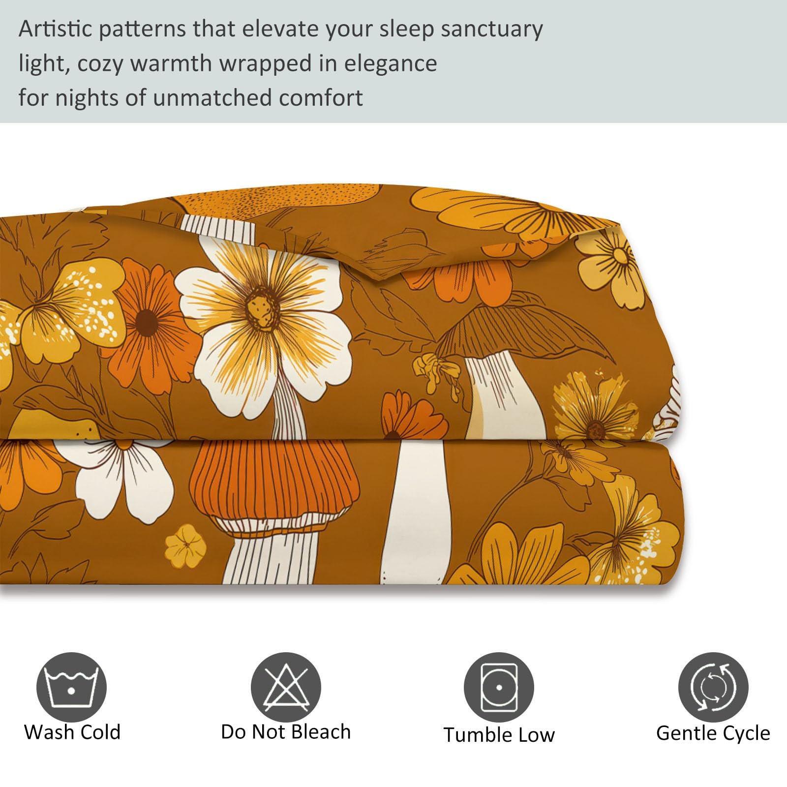 Générique Komplet pościeli 240 x 260 cm Kasztan Rośliny Grzybowe w stylu retro, mikrofibra Premium, bardzo oddychająca i zapobiegająca poceniu się, idealna na 4 pory roku