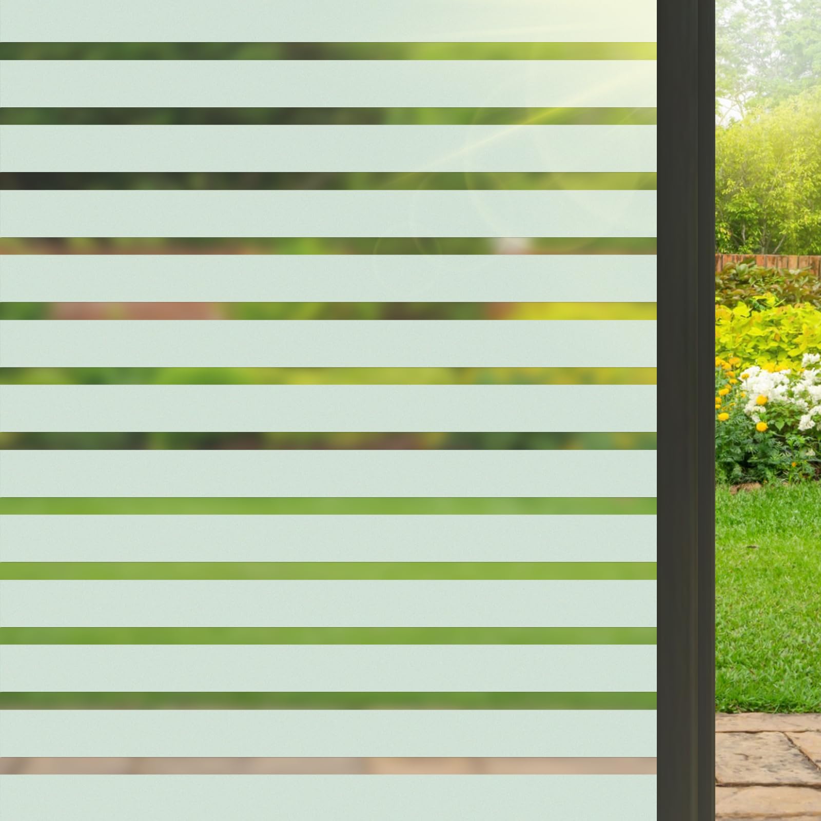 Mgood Window Film Privacy Film for Glass Windows Static Cling Stripe Frosted Privacy Films No Glue UV Protection for Door Living room Office Kitchen (30 x 200cm) — image 1