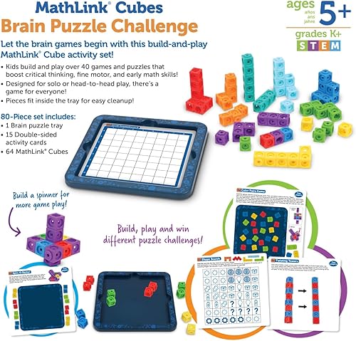 Miniatura 28 de Learning Resources MathLink Cubes - Juego de actividades de matemáticas preescolares – Artículos imprescindibles para el aula, suministros escolares