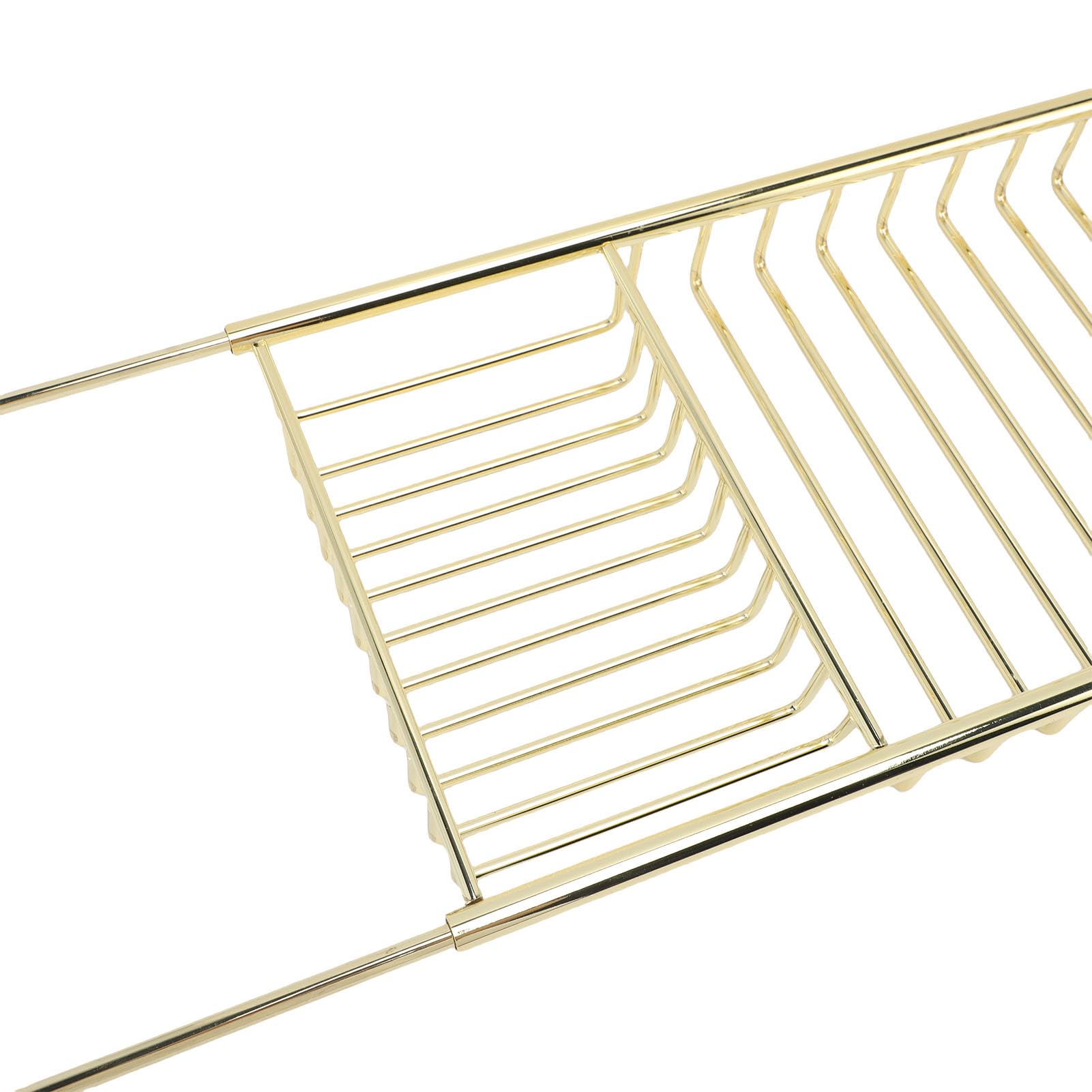 LiebeWH Bandeja para Bañera Bandeja para Bañera Expandible de Acero Inoxidable de 63,5 a 97,5 Cm Estante Ajustable para Champú Bolas de Baño Organizador de Baño Moderno para Adultos (Gold)