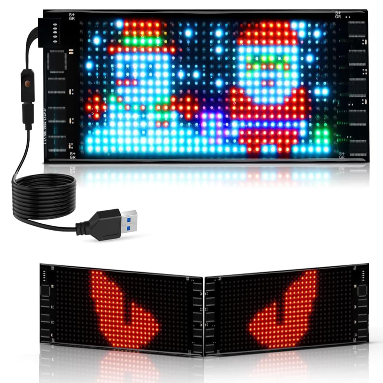 Euakee Segno Principale per L'automobile, Segno Programmabile di Scorrimento Leggero Degli Occhi del Diavolo di DIY per L'automobile, APP Fessibile del Segno del LED & Telecomando, 2,76x6,81 pollici