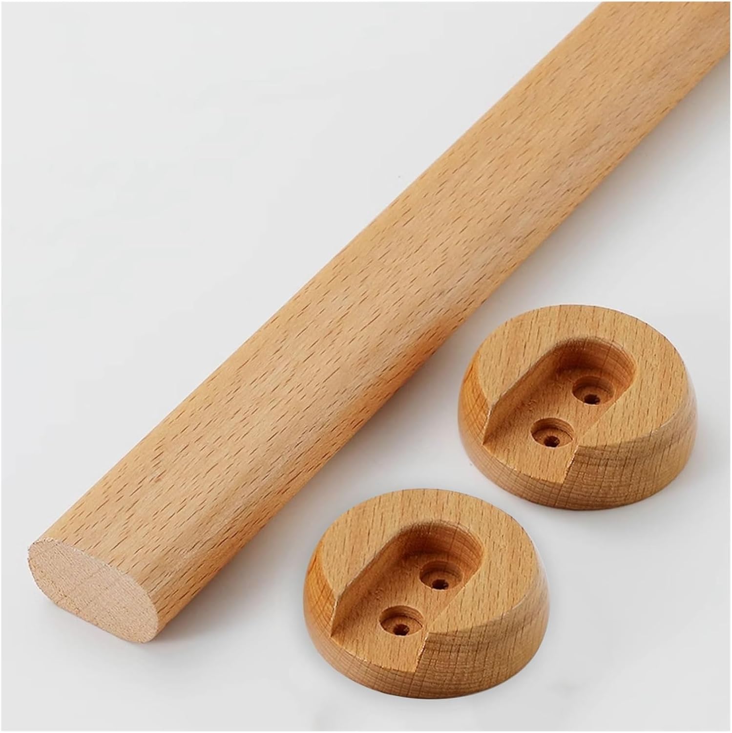 YXXSDP 1 Pcs Wooden Round Wardrobe Closet Rod for Hanging Clothes, Closet Pole with Wood Construction, Natural Finish, Wardrobe Closet Rod with End Supports(60cm/24in)