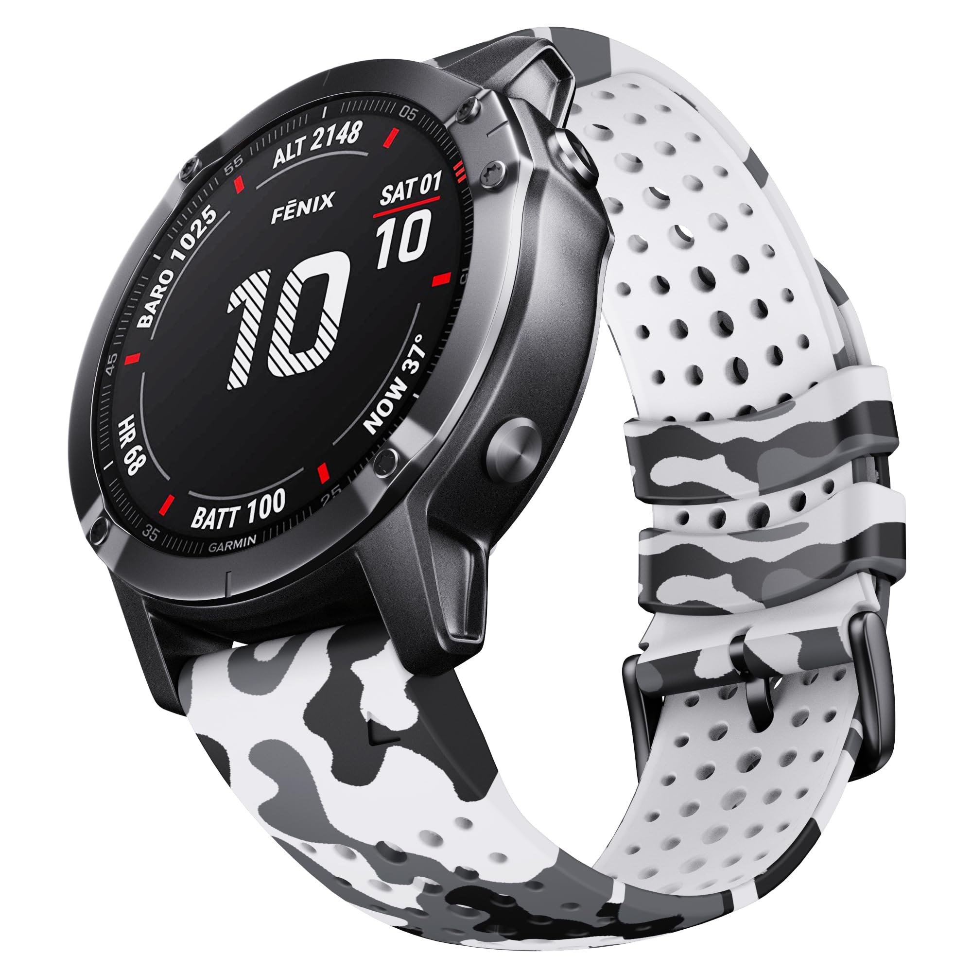 NotoCity for Fenix 5X Fenix 7X Sport Silicone Watch Band 26mm Replacement Strap for Fenix 6X/ 6X Pro/ 5X Plus/Tactix 7 Pro/Enduro 2/ Fenix 3/ Descent Mk2 (Camo white)