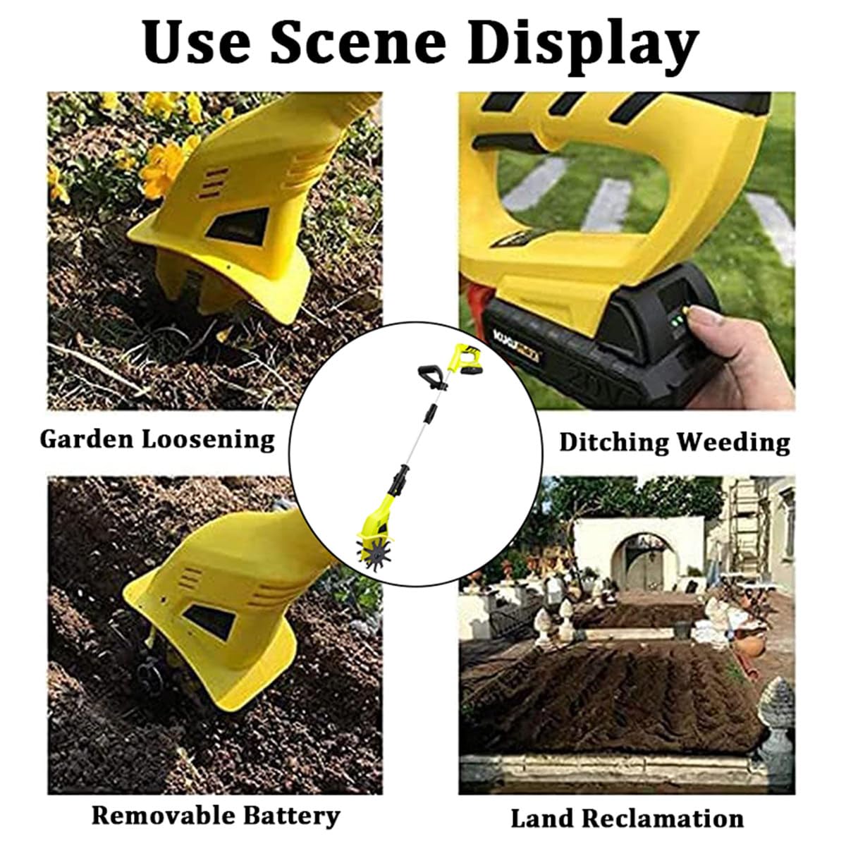 Motoazada de jardín eléctrica de 250 RPM - Rotavator de jardín inalámbrico con 2 Cuchillas de Acero, cultivador de Suelo con batería de 2 x 12 Ah para césped/jardinería/Cultivo de Suelo
