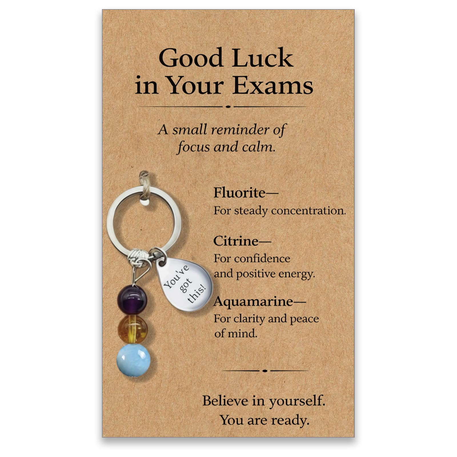 Virelle Good Luck Charm Crystal Keyring Exam Stress Relief Gifts for Students University Encouragement Present Revision Focus