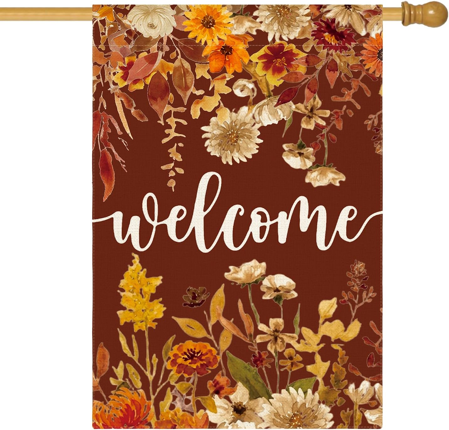 AVOIN colorlife Welcome Floral Fall Garden Flag 12x18 Inch for Outside