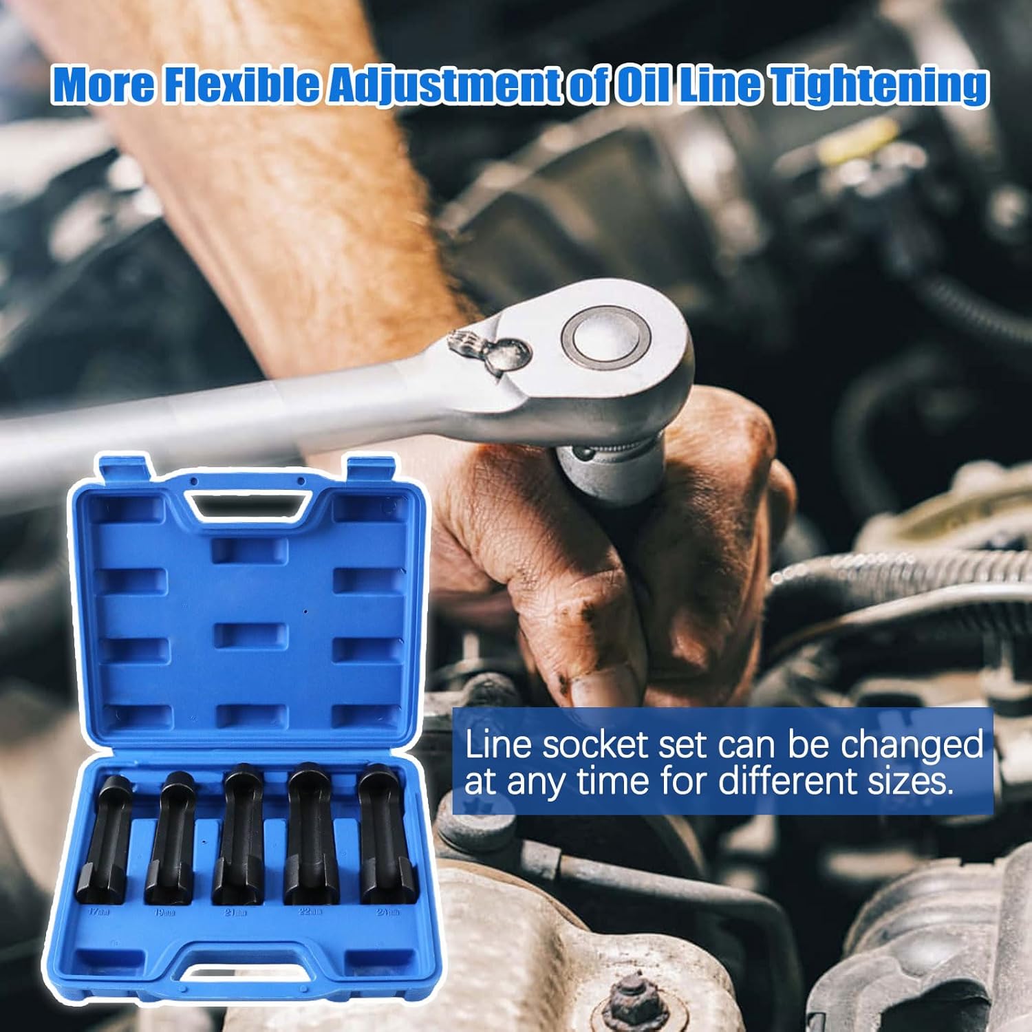 Diesel Fuel Line Socket Set - Tesmirror 5 Pc 17mm 19mm 21mm 22mm 24mm Flare Nut Socket Set 3/8" Drive Diesel Injector Fuel Line Power Stroke Engines
