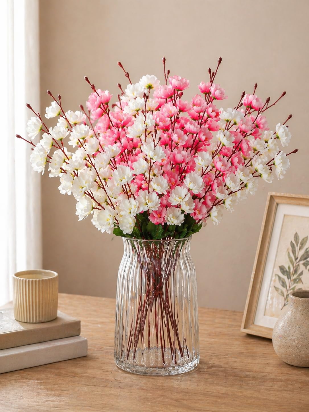ARTSY® Artificial Flowers Bunch for Decoration Cherry Blossom, Ideal for vase, Home, Office Decor, Gifts, Craft, Artificia...