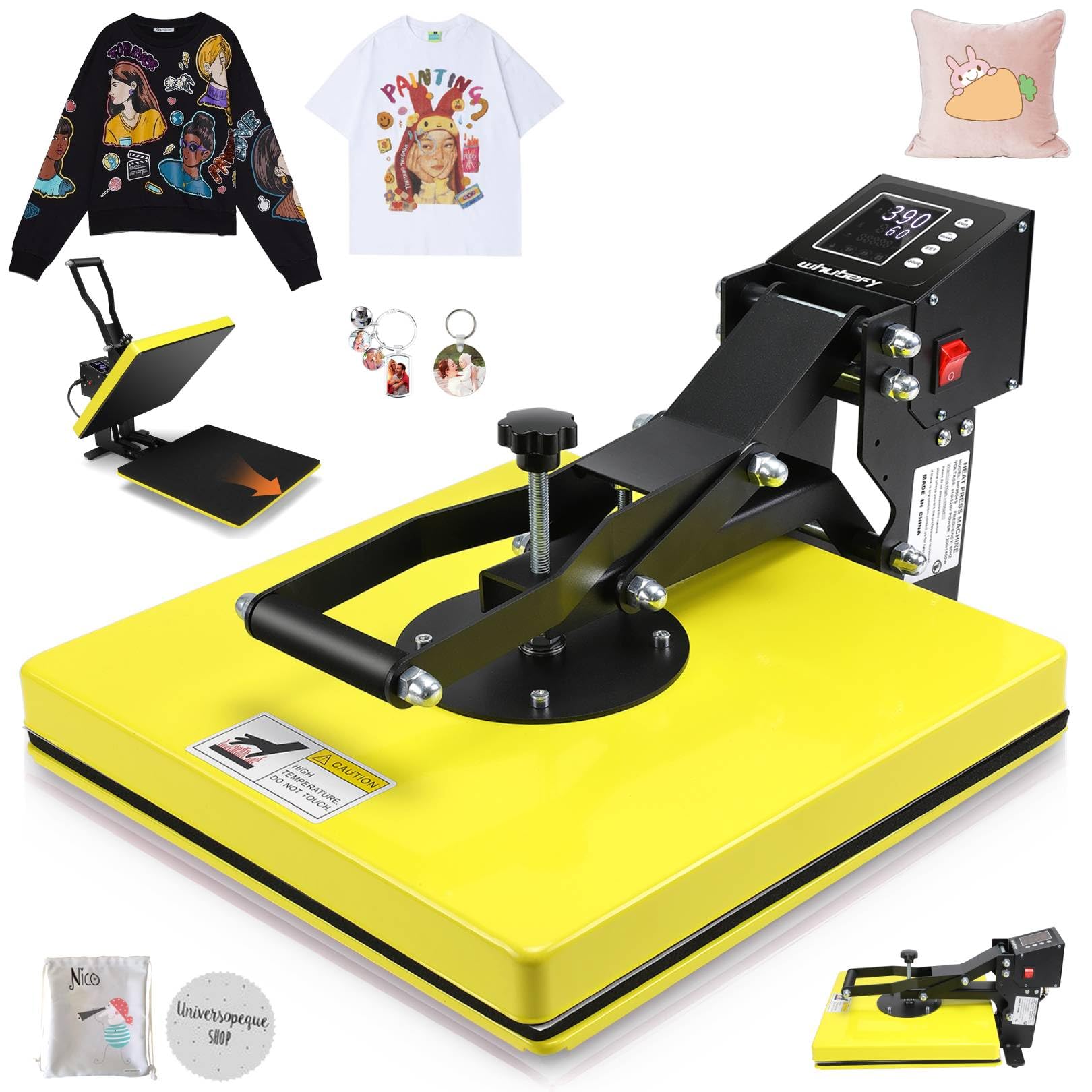 Prensa térmica AKEYDIY de 15 x 15 pulgadas, grande, para camisetas, amarilla