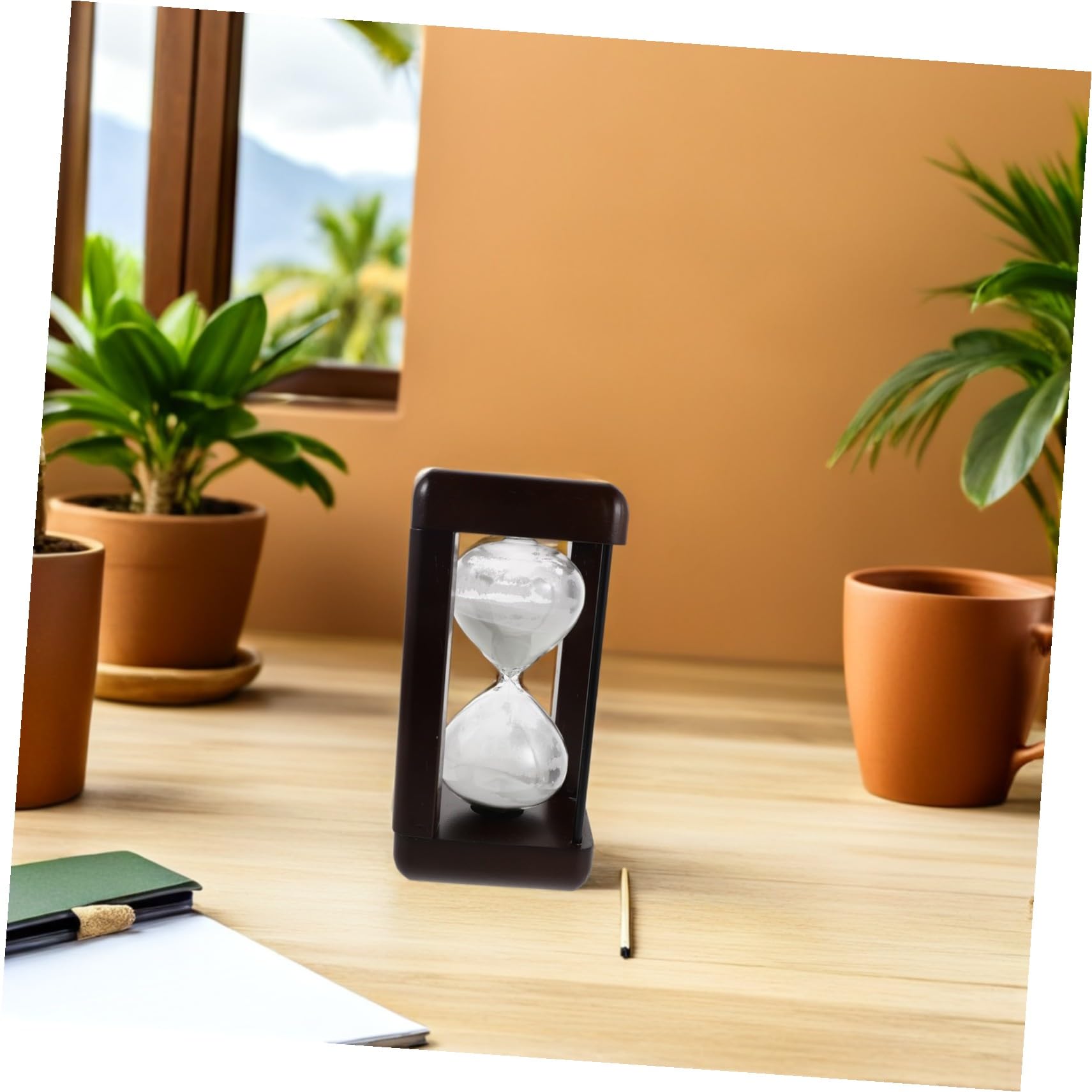 Reloj de Arena de Madera Maciza Blanco, Adorno Vintage de 60 Minutos