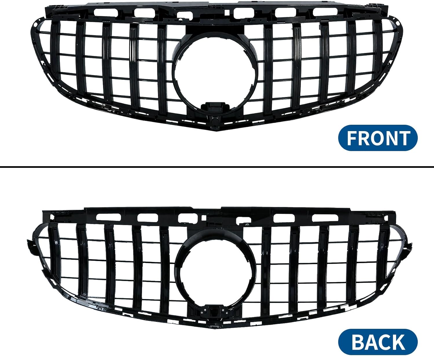 Front Grill Grille for 2014-2016 Mercedes Benz W212 E-Class E200 E250 E300 E350 E400 GT Style Glossy Black Front Bumper Grill Direct Fit Replacement ABS No Modification Required With Camera Hole