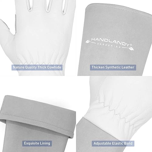 Miniatura 29 de HANDLANDY - Guantes de jardinería para poda de rosales para hombres y mujeres, guantes largos a prueba de espinas, de cuero de cerdo, transpirables