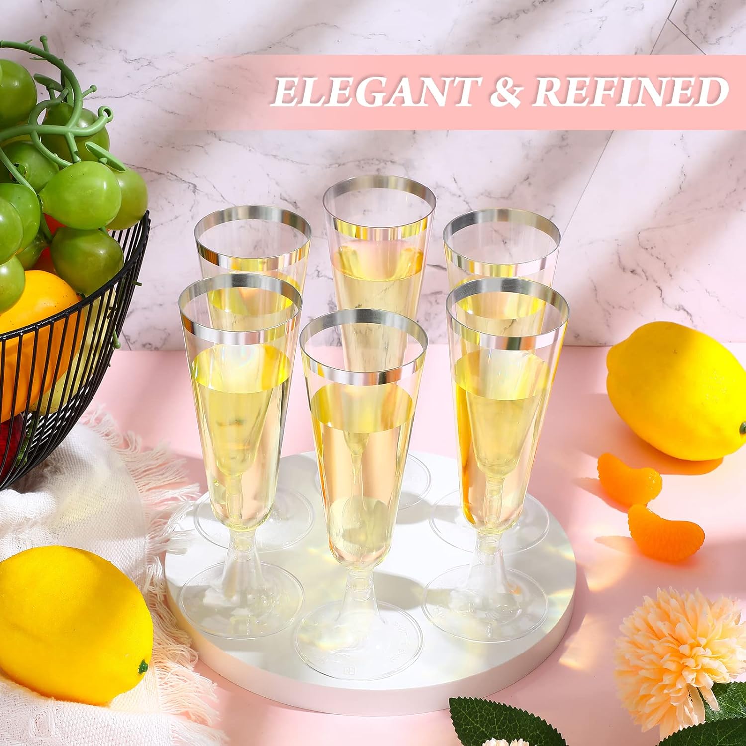 CHENGU 200 Pack Disposable Champagne Flutes, 5 oz Plastic Champagne Glasses Toasting Wine Flutes Cocktail Cups for Parties, Wedding, New Year's Eve for Celebration(Silver) - Image 5