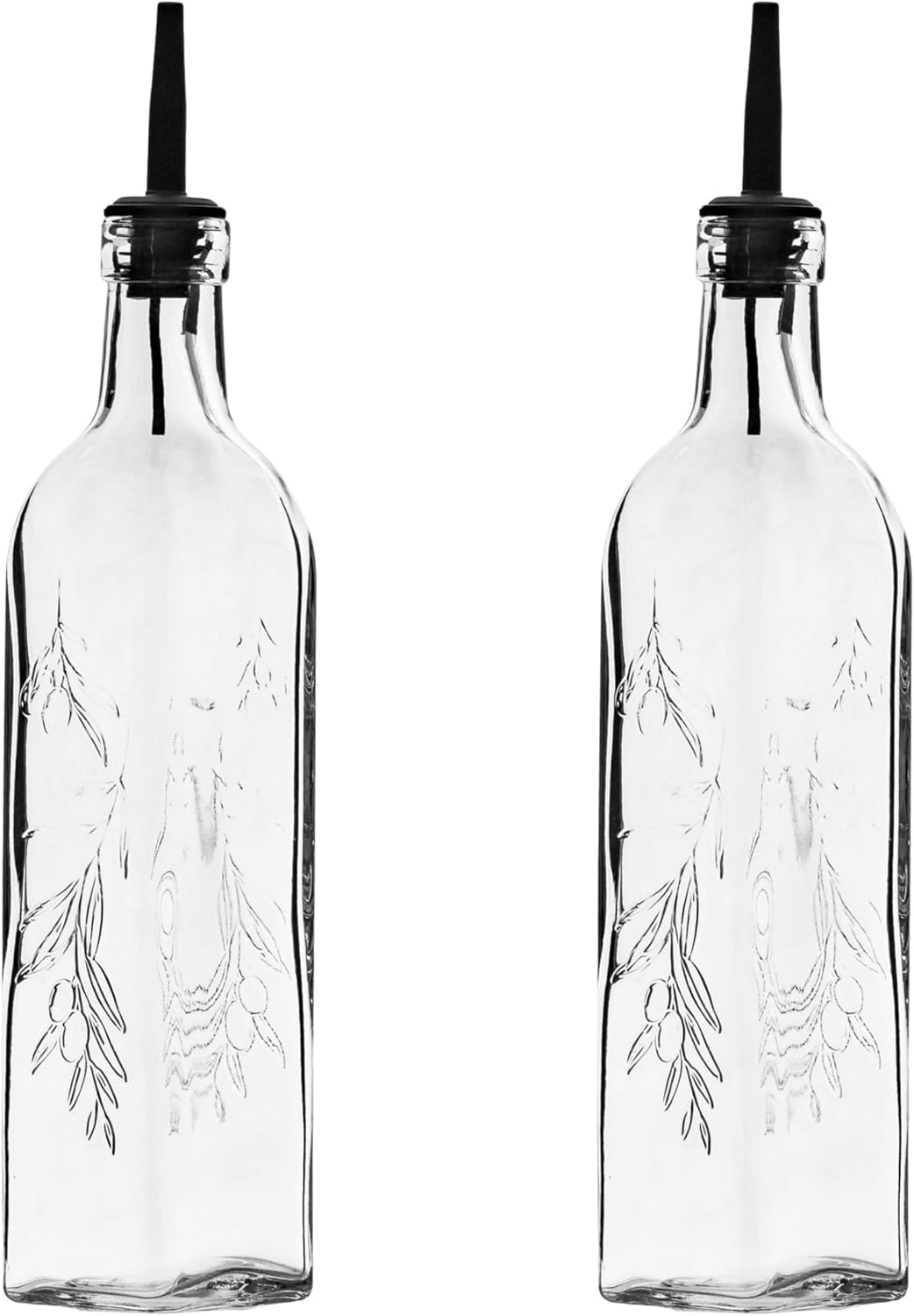 10 Strawberry Street Glass Oil & Vinegar Cruet Bottles, Set of 2 (Embossed Ditsy Floral Clear)