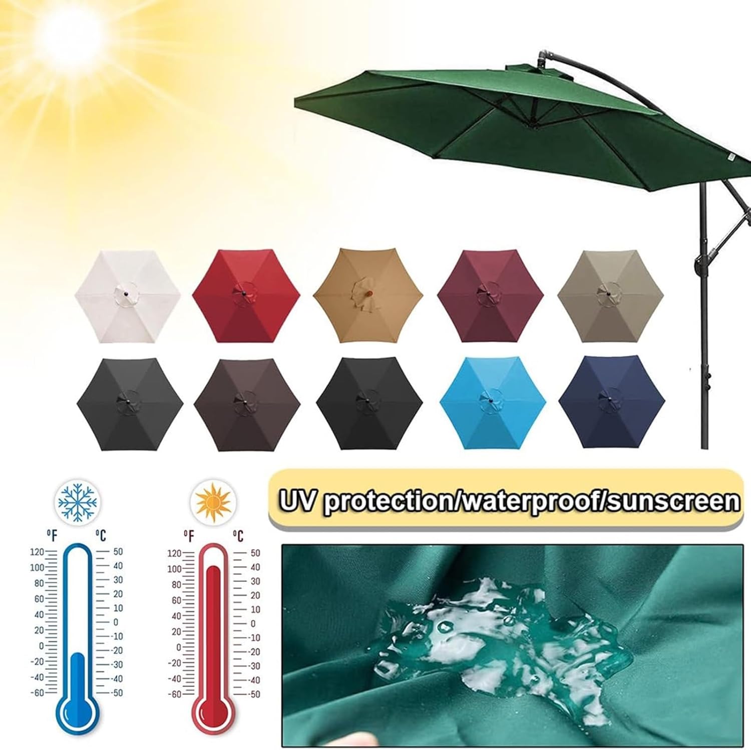 Sun Umbrella Replacement Cloth, Replacement Parasol Fabric Cover, 6 8 Ribs Anti-Ultraviolet Patio Sun Umbrella Replacement Cloth, Garden Parasol Umbrella Polyester Canopy(K,2.7m 8ribs)
