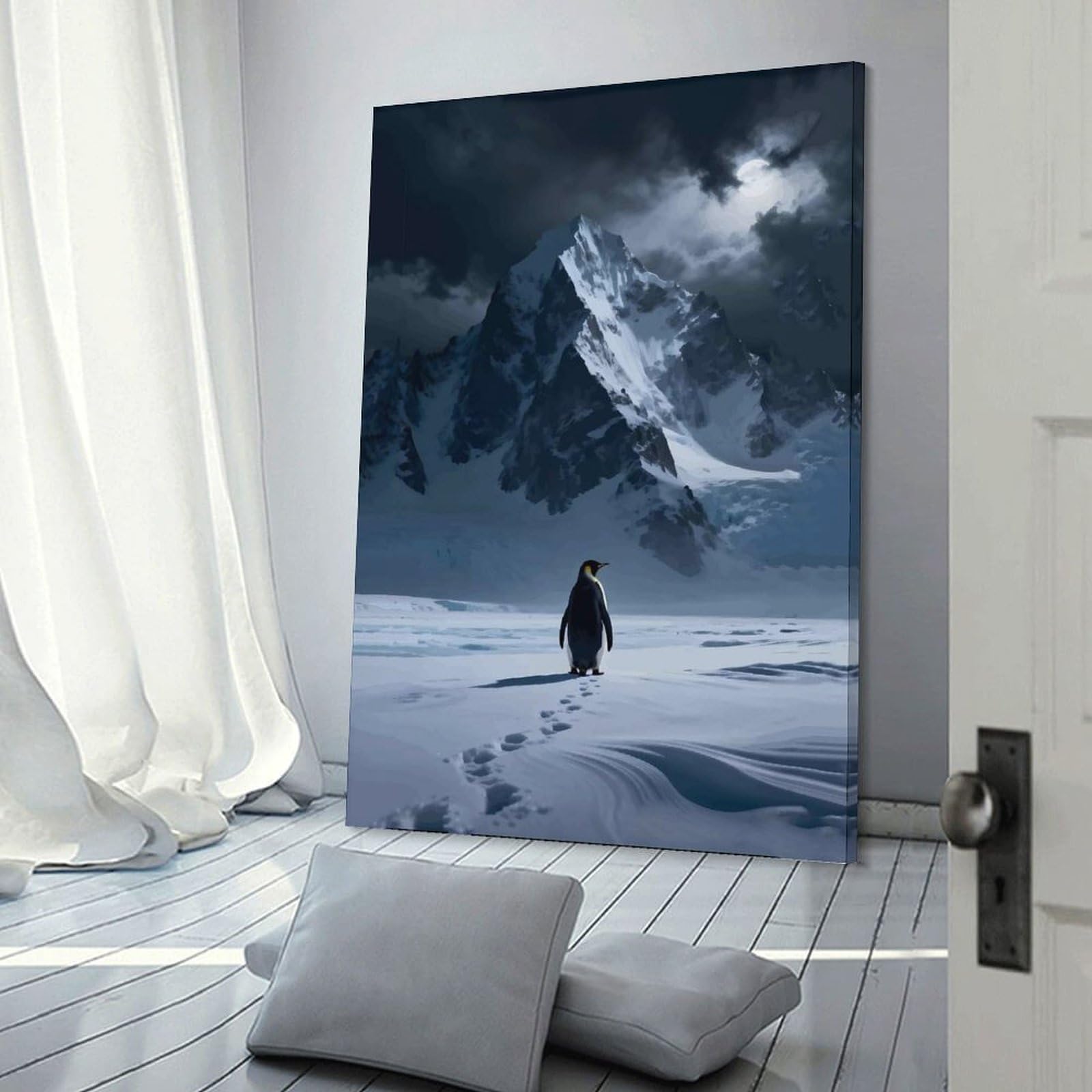 Junmoney Frame-Style-5 Penguin In Snowy Mountains Home Decor Wall Art, 12X18inch(30X45cm), For New Homes, Bedrooms Or Workspaces, Gift Idea For Housewarming And Birthdays