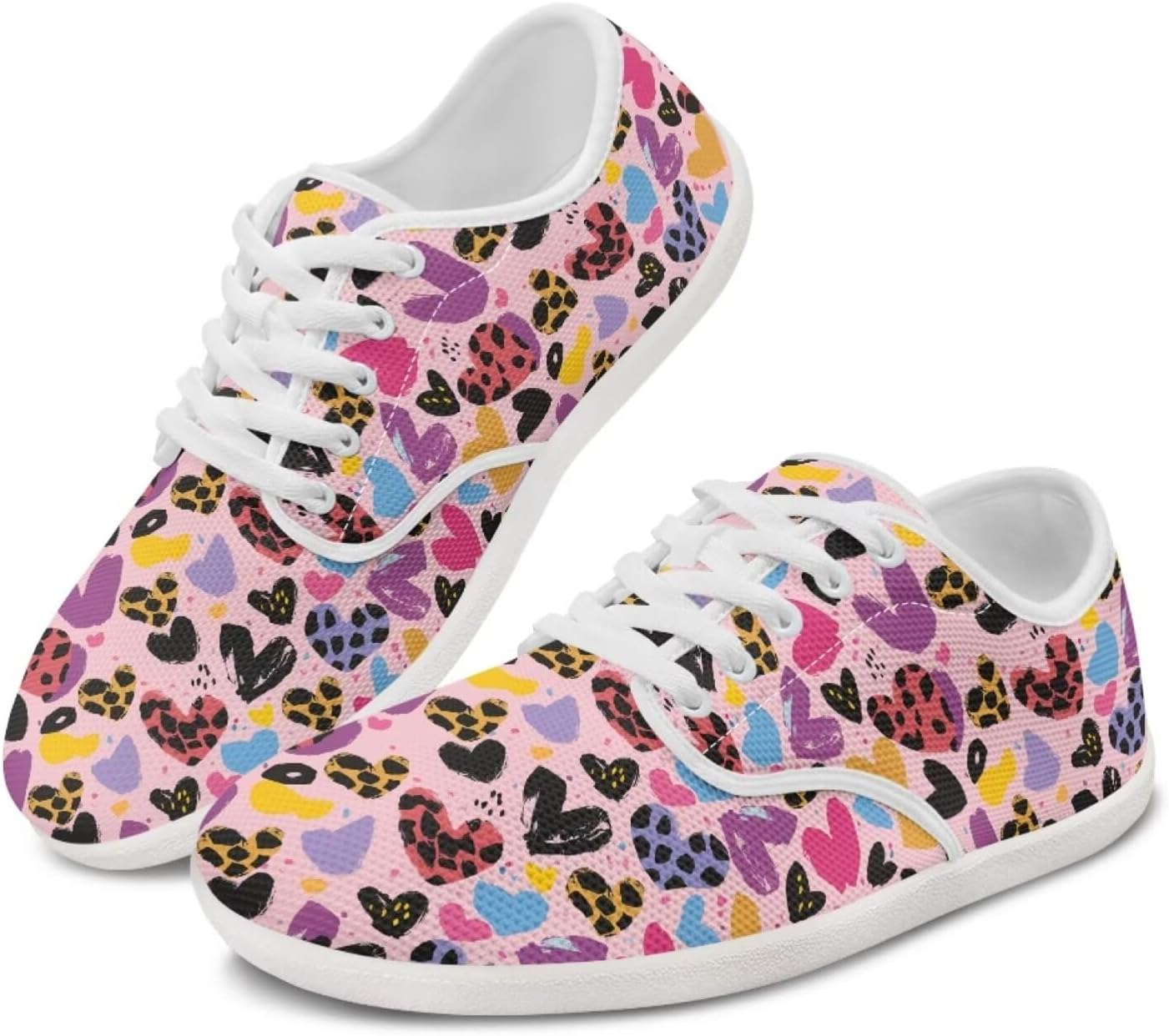 Jeiento Womens Animal Print Barefoot Running Shoes Lace-up Causal Travel Walking Flat Shoes
