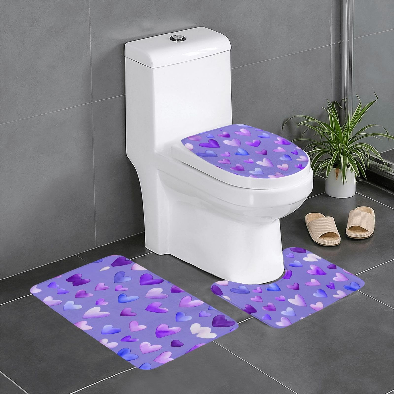 Tapis de salle de bain lavable et antidérapant lot de 3 pièces violet anti-glisse pour WC