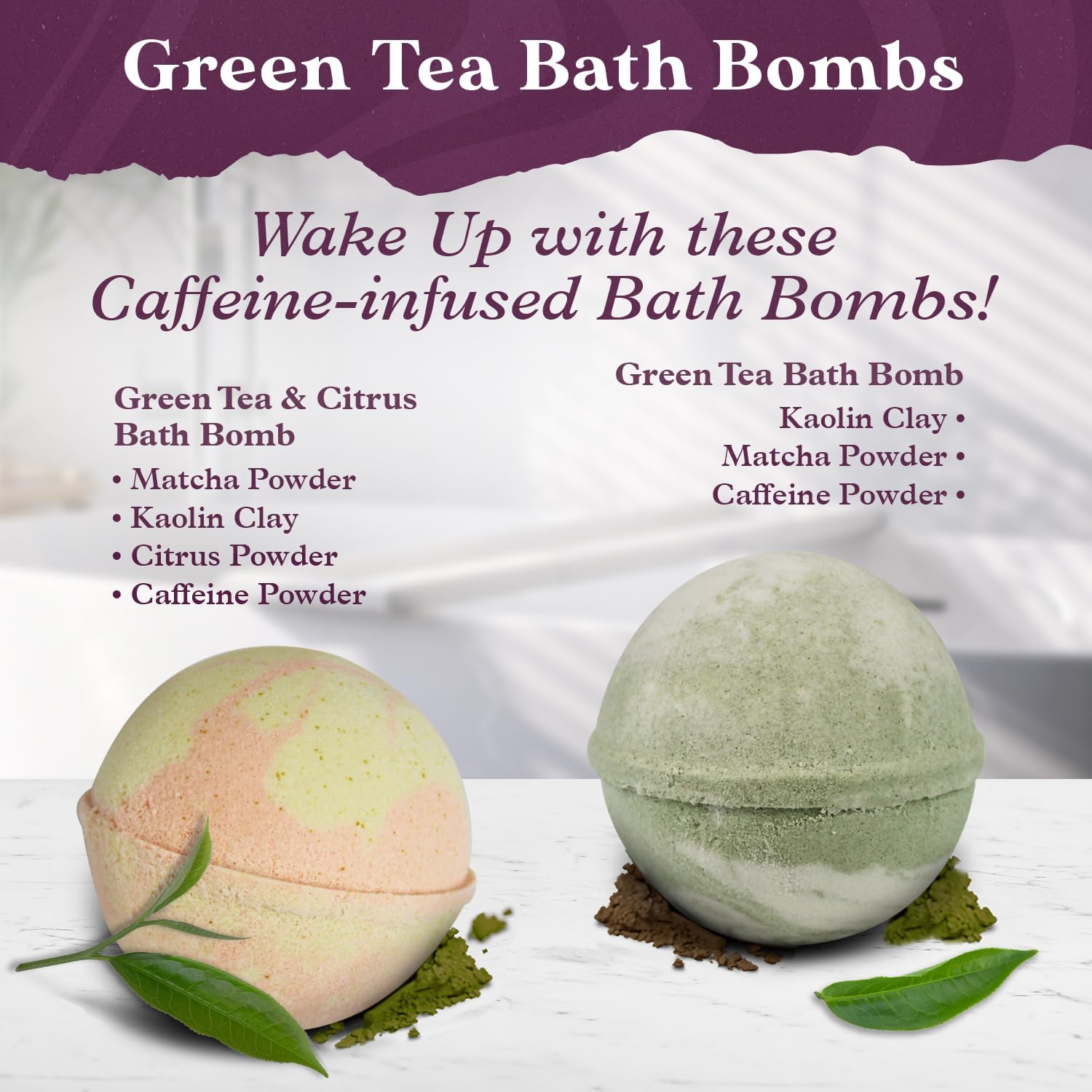 Purple Canyon Green Tea Spa Gift Set – 6-Piece Self Care Box with Bath Bombs, Face Masks, Body Butter & Spa Socks – Energizing Skincare Kit with Caffeine & Citrus for Women