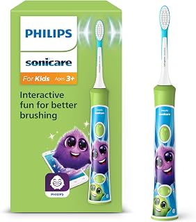 Philips Sonicare For Kids, cepillo de dientes eléctrico sónico con app, para niños de +3 años, con SmarTimer y QuadPacer para una limpieza completa, color verde, modelo HX6352/11