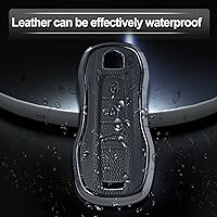 Vista 4 de Funda para llave inteligente con marco de cuero y aluminio, compatible con Porsche 911 Cayenne Panamera TAYCAN con 3 botones sin llave, accesorio