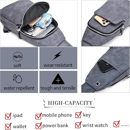 Miniatura 5 de FSD.WG Mochila bandolera para hombre, bolsa de pecho, bolsa de hombro, bolsa de viaje para hombres con resistente al agua