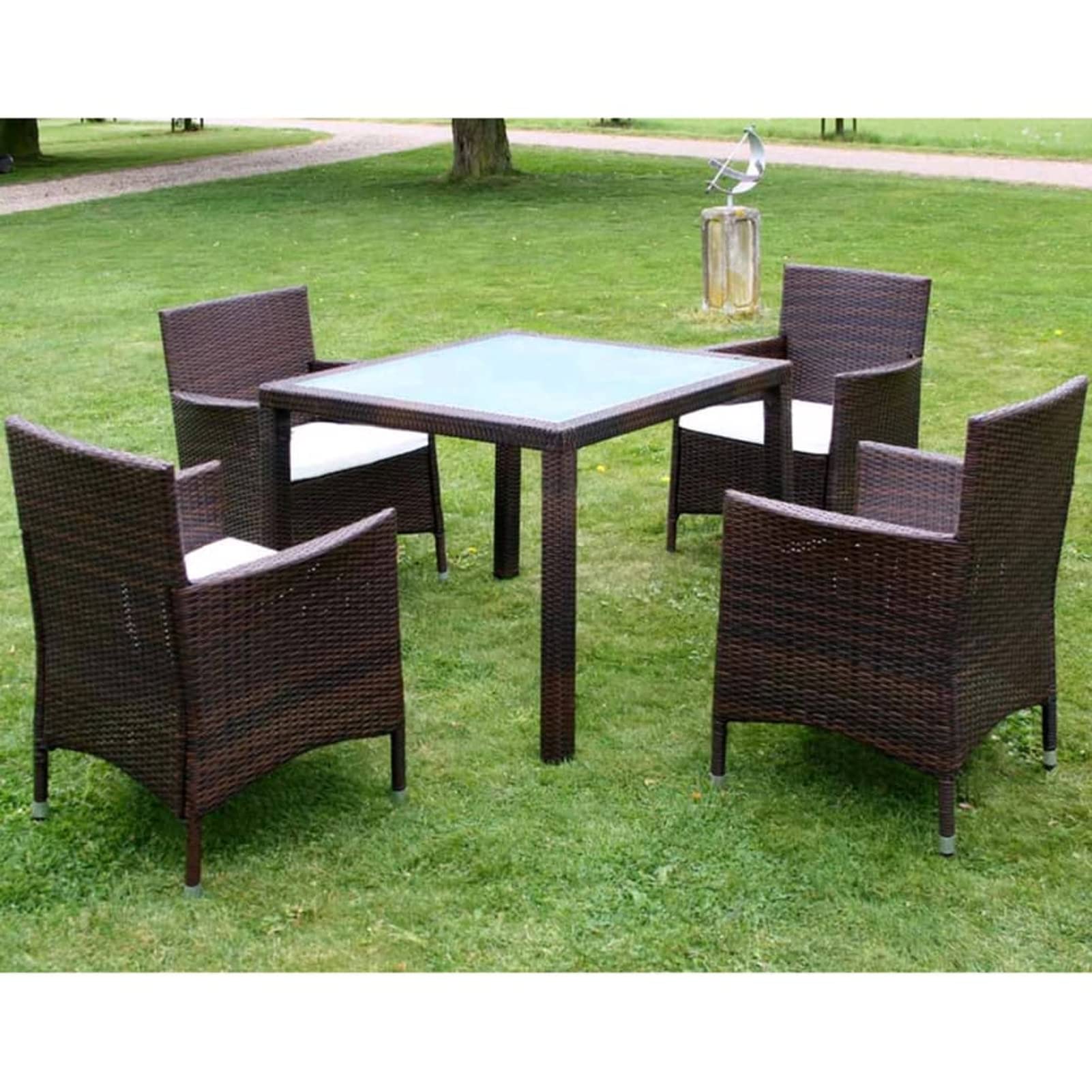 Homgoday Juego de muebles de jardín con cojines, mesa de jardín con sillas, muebles de jardín, muebles de jardín, balcón, terraza, poliratán, marrón
