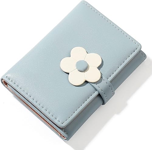 LJCZKA Linda cartera pequeña para niñas y mujeres bloqueo RFID piel sintética tres plegada bolsillo para dinero en efectivo con tarjetero y cartera