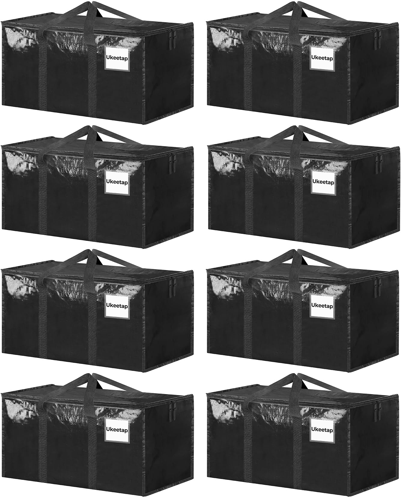 8 Pack Extra Large Clothes Storage Bins with Lids, Moving Bags,Black | Storage Bags with Reinforced Handles & Heavy-Duty Zippers, Moving Boxes Totes for Clothes Packing, Dorms, College Supplies