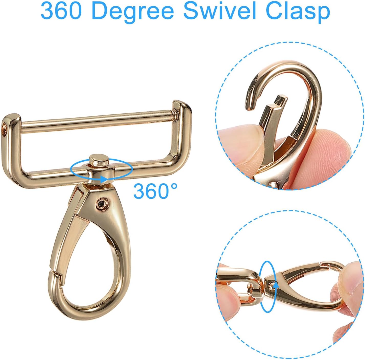 uxcell 2Pcs Swivel Clasps Hook, 38mm(1-1/2 Inch) D Ring Detachable Snap Hook Metal Lobster Claw Clasp Hook with Screwdriver for Purse Keychain DIY Craft, Gold image 4