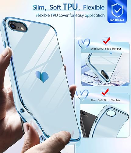 Miniatura 3 de LeYi Funda para iPhone 8 y iPhone 7 con protector de pantalla 2 piezas de vidrio templado, diseño femenino de corazón chapado en corazón, bonita