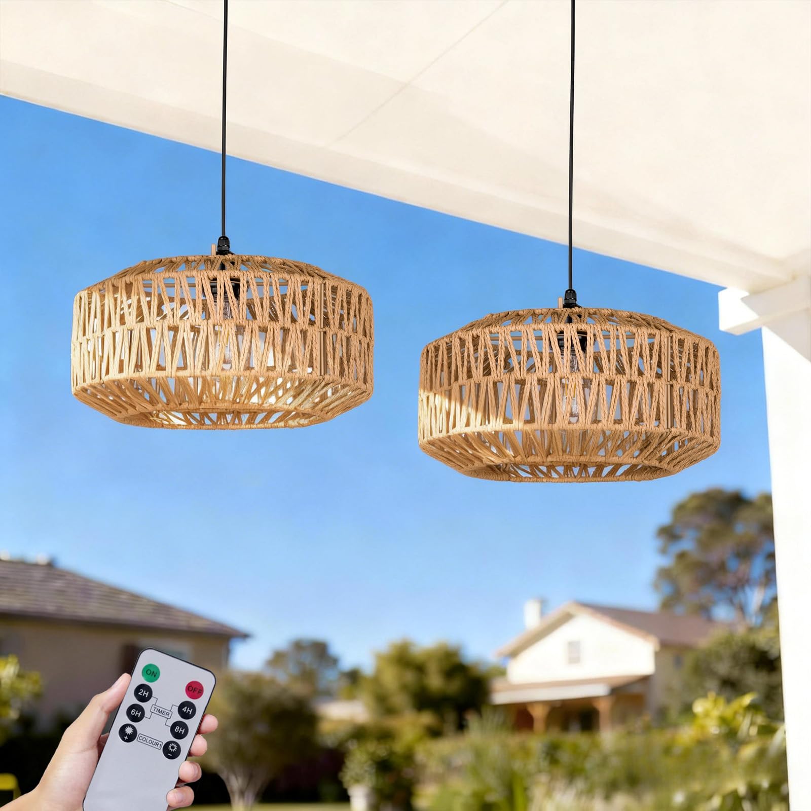 13 Inch Woven Rattan Chandelier