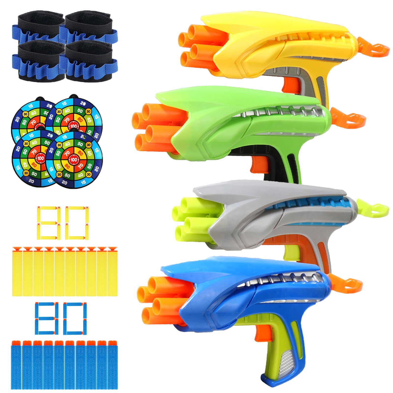 SZJYMY 2 Piezas de Pistolas de Juguete de Espuma de Espuma, con 80 Dardos y 2 Objetivos y 2 Pulseras tácticas, Juguete Interior/Exterior para niños y niñas (Azul + Gris)