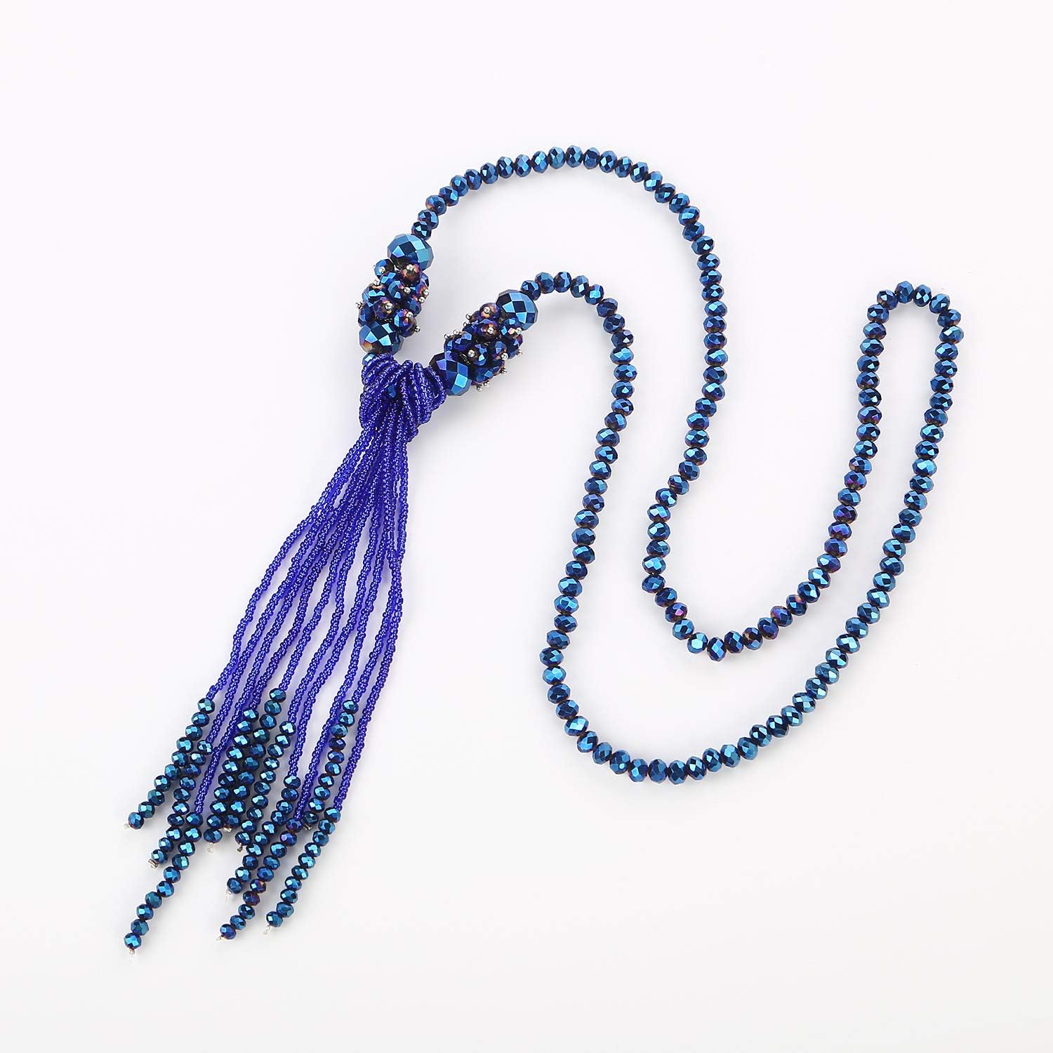 Multi-color Crystal Beads Strand Knot Long Beaded Tassel Necklace for Women - Image 4