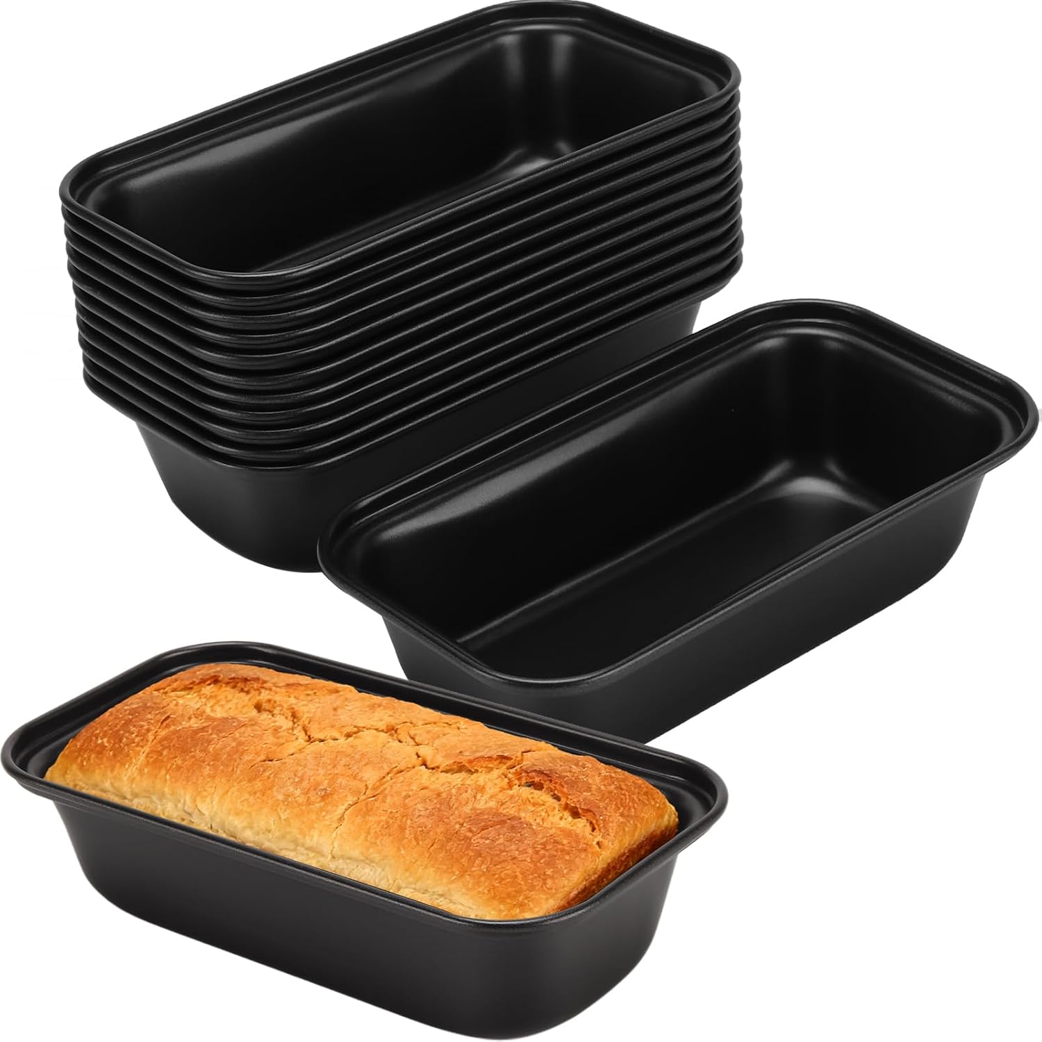 12 Pcs Mini Loaf Pans Nonstick, 6.1 x 3.3 x 2 Inch, Black