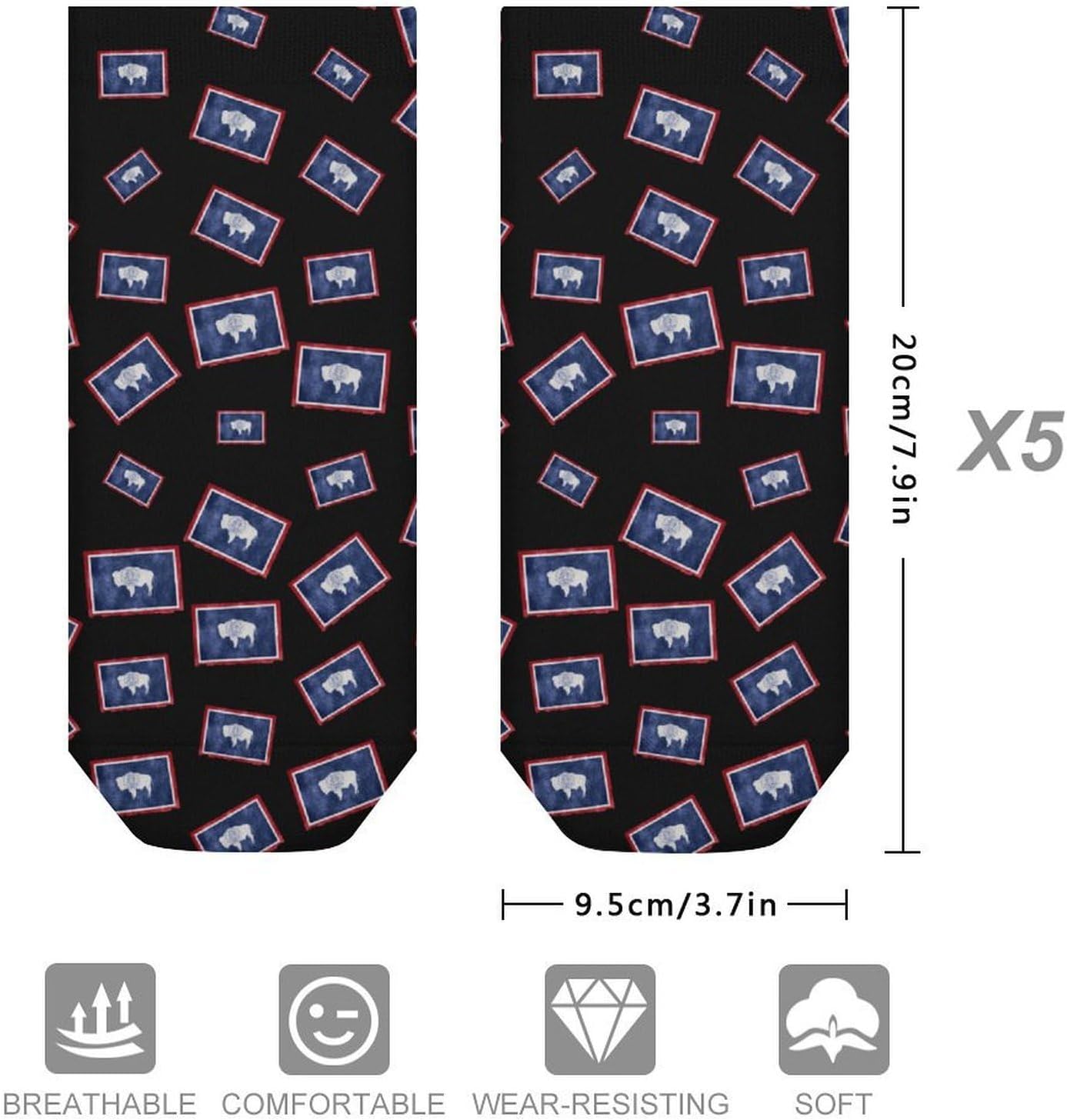 Vintage Wyoming Flag 5 Pairs Low Cut Ankle Socks Casual Liner Sock No Show Invisible Socks for Men Women